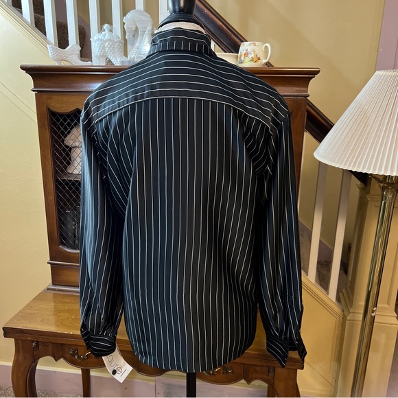Laurel by Escada NWT 100% Silk Black Shirt with White Stripes. - Picture 2 of 11